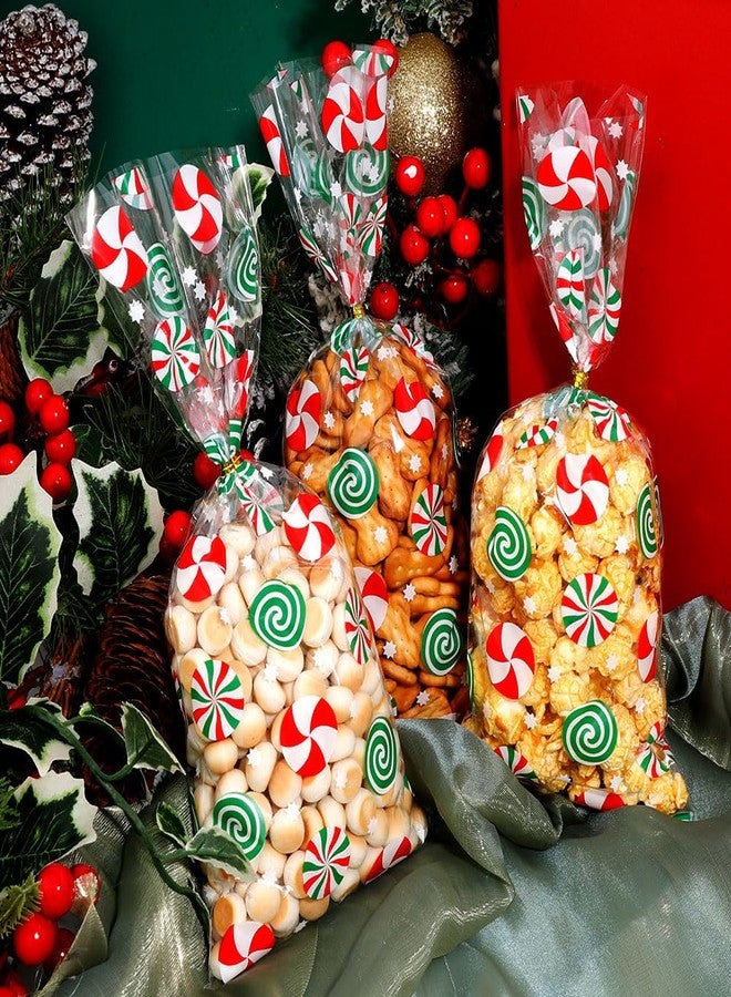 Luktastic Christmas Treat Bags, Christmas Candy Bags, 50 Pcs Red Green Candy Print Cellophane Treat Bag, Plastic Cello Cookie Snack Goodie Gift Bag with Twist Ties for Xmas Winter Holiday Party Favors Supplies - Image 2